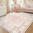 Machine Washable Rugs Nursery Rug 8x10 Cute Girl Non Slip Low Pile Water Repellent Soft Print Pattern for Bedroom Indoor Decor Kids Playroom Pink