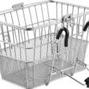 Retrospec Apollo Detachable Front Bike Basket Steel Half-Mesh with Integrated Detachable Hooks and Built-In Handle, Easy Assembly and Portability for Bicycles, One Size, Silver