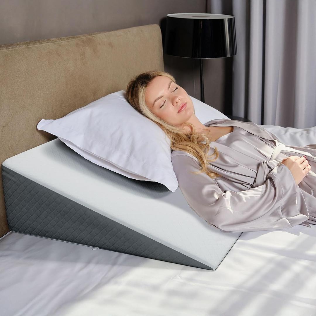 Kolbs Bed Wedge Pillow for Sleep Apnea, FSA Eligible Acid Reflux, and Back Pain Relief, with Chic Jacquard Cover - Headboard Wedges for Sleeping (Extra Wide 7.5" Height)