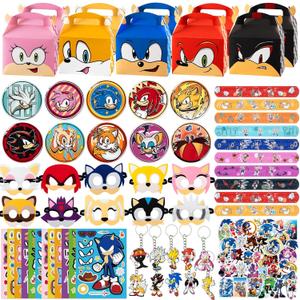 Birthday Party Supplies,112 Pcs Party Favors Include 10 Masks,10 Keychains,10 Wristbands,10 Pattern Decorations,12 Make a Face Stickers,10Gift Boxes and 50 Stickers, Best Gift Bag Filler