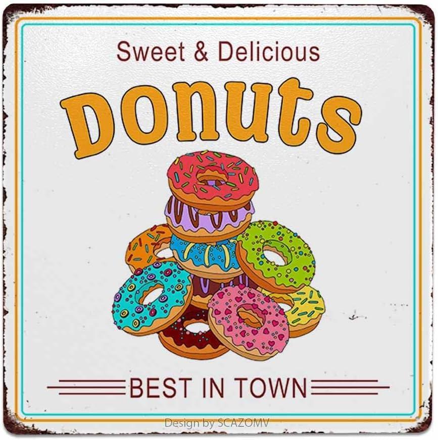 2 x Sweet And Delicious Donuts Sign Decor Iron Poster Painting Tin Sign Vintage Wall Decor For Cafe Bar Pub Home Beer Decoration Crafts (8x8 Inch)