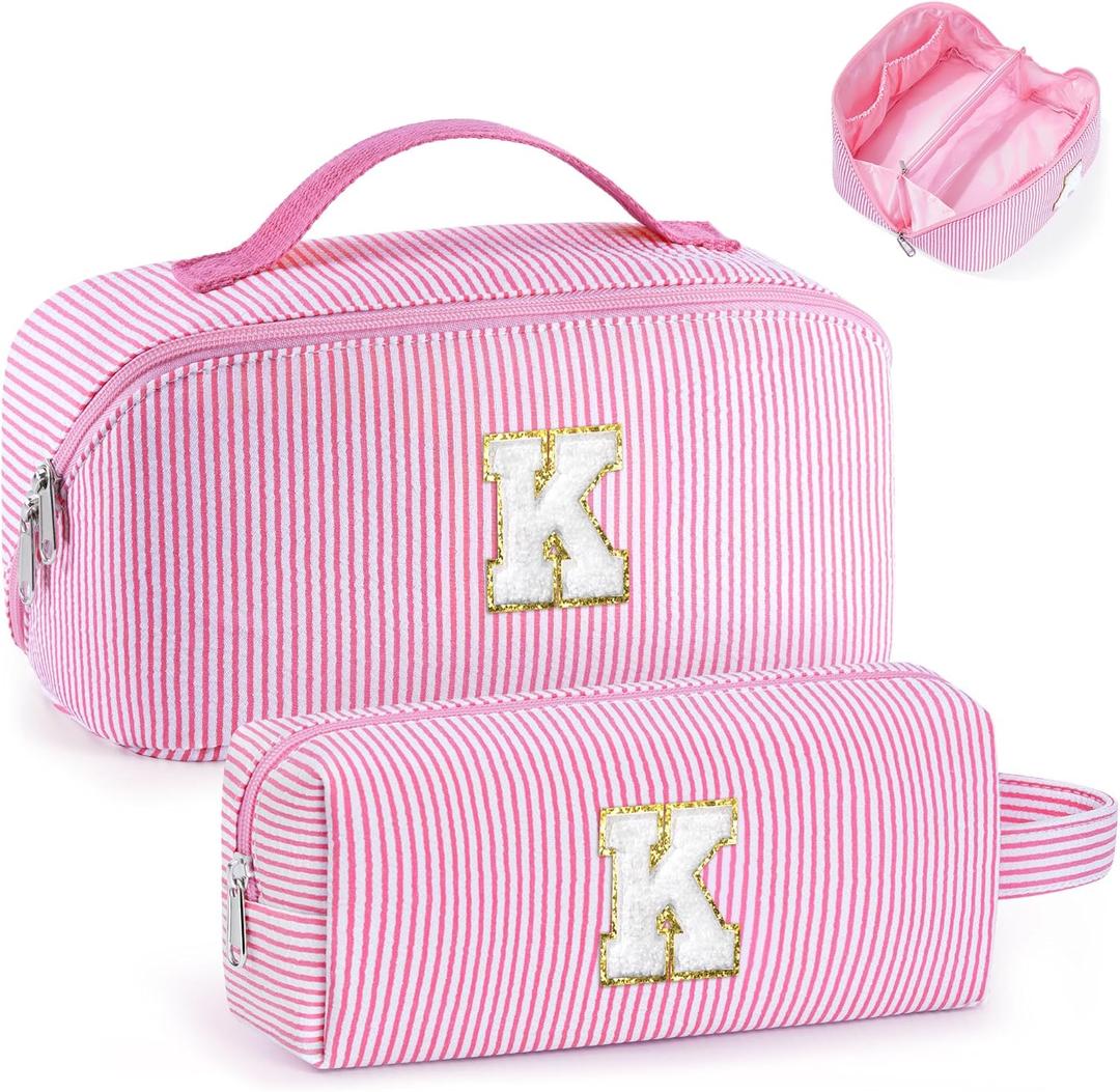 YOOLIFE Birthday Gifts for Women - Initial Makeup Bag Make Up Bag | 8 9 10 11 12 13 14 15 Year Old Girl Birthday Gifts | Friend Bridesmaid Wedding Gift for Women Mom Sister Daughter Pink K