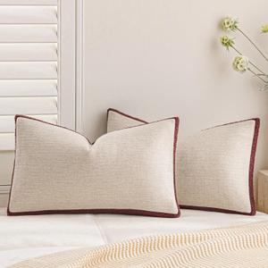 a moment Christmas Red Loop Yarn Linen-Like Pillow Cover Natural Soft Decorative Throw Pillow Case Farmhouse 12x20 Inch, Bohemian Textured Cushion Cover for Sofa Bed, Wrinkle-Resistant Home Decor