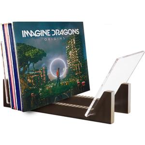 KAIU Vinyl Record Storage - Solid Wood with Crystal Clear Acrylic Holder - Premium Design, Perfect 12" LPs or 7" Singles Display Unit - Stores and Supports up to 50 Albums (Modern Black)