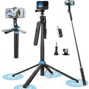 Eocean 71" Tall Selfie Stick Tripod Quadripod with Remote & with 360 Ballhead, Aluminum Alloy Extendable Cell Phone Tripod Stand, Travel Tripod Phone Holder Compatible with iPhone/Android/GoPro