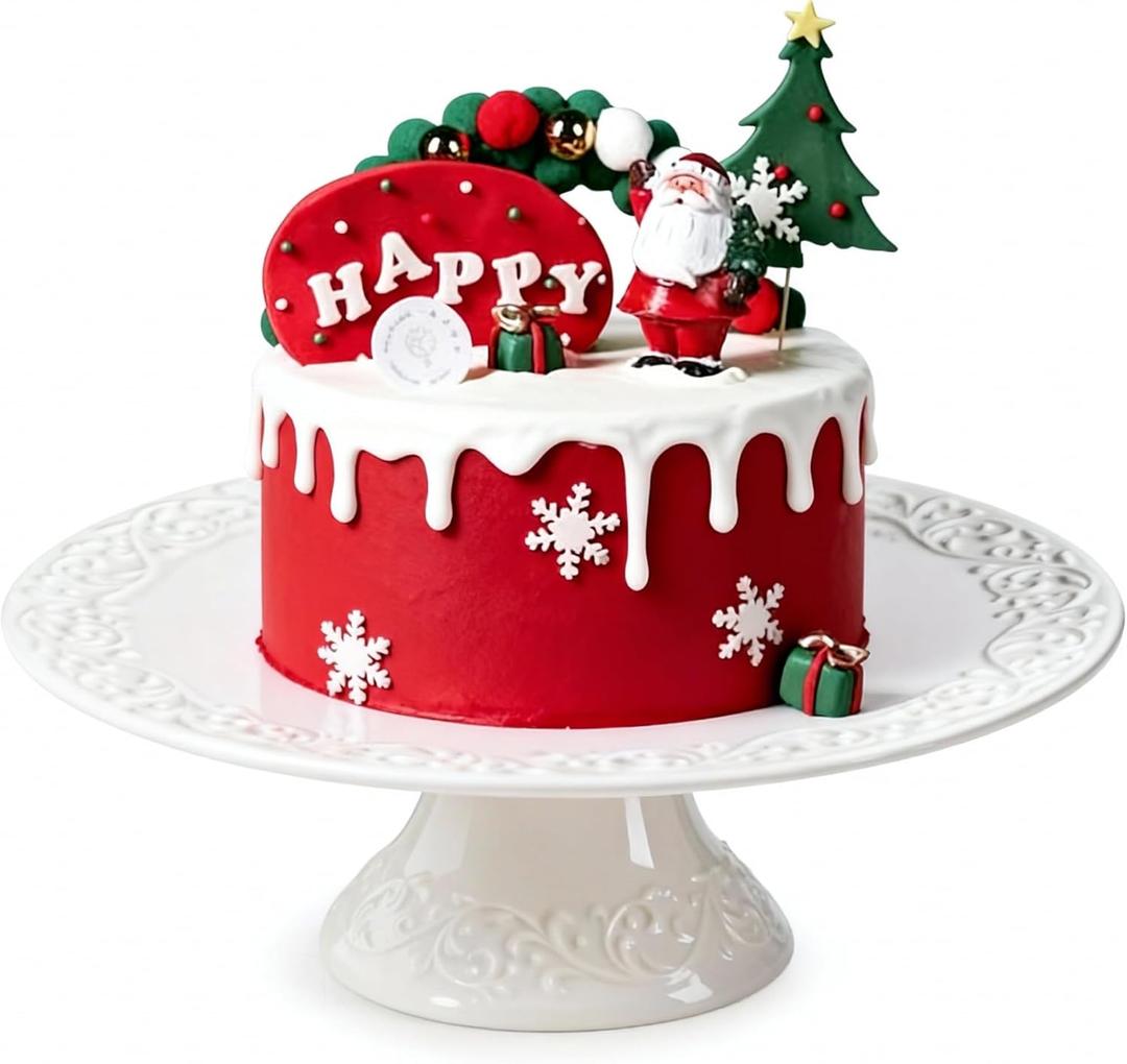 Wedding Cake Stand, White Cake Stand for Smaller Than 10 Inch Cakes, Christmas Porcelain Cake Plate for Party, Baby Shower, Birthday, Home Decorating Stand