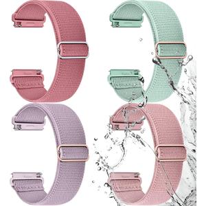 Fullmosa Watch Bands 20mm Nylon Elastic Stretchy Band, Water-resistant Quick Release Soft Adjustable Strap for Garmin Samsung Galaxy Amazfit Women Men (Peppermint/Pink/Pistachios/Coral)