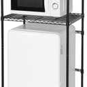 LUCKUP Mini Fridge Shelf 2-Tier Height Adjustable Mini Fridge Stand with Storage for Dorm Space Saving, Metal Microwave Organizer Shelf for Kitchen Room Apartment, Black