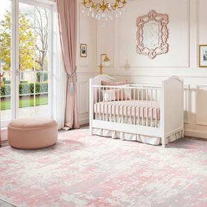 Rugflix 8x10 Area Rugs for Living Room, Washable Pink Large Rug | Machine Washable; Stain-resistant; Low Pile; Non-slip; Modern Abstract; Carpet for Nursery Girls Bedroom Dining Office Home