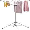 JS HANGER Indoor and Outdoor Portable Clothes Drying Rack with 4 Rotatable Arms for Hangers, 4 Legs, Collapsible Umbrella Laundry Air Dryer with 65 ft. of Hanging Space - Silver