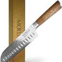 MOELLE Premium Teak Wood Damascus Santoku Knife 7 Blade - VG10 Japanese Damascus Steel 67 Layers, 60+ HRC - Danish Design Kitchen Knife with Elegant Gift Packaging
