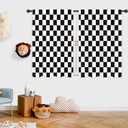 Riyidecor Black White Checkered Curtains Vintage Y2K Abstract 2000s 70s Hippie Groovy Aesthetic Classic Cute Retro Rod Pocket Modern Bedroom Living Room Treatment Fabric 2 Panels 42Wx45H Inch