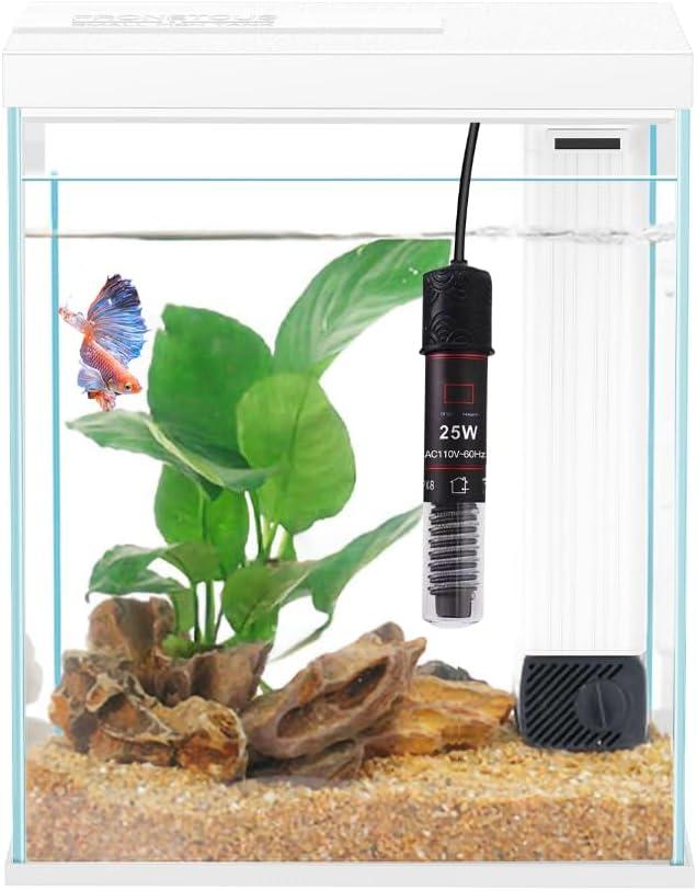 2 Gallon Glass Betta Fish Tank with Heater Filter and Light, Self-Cleaning Small Fish Tank Starter Kits. (White)