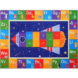 Hudson Comfort Classroom Rug 9x12 - Rugs for Elementary, Daycare, Nursery, and Playroom - Super Soft Non-Slip Carpet - Kids Fun Floor Mat for Playtime (Rocket)