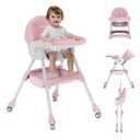 High Chairs for Babies and Toddlers, 4 in 1 Convertible Baby High Chair, Portable High Chair for Travel with Adjustable Height and Back, Foldable HighChair with Wheels& Pu Cushion