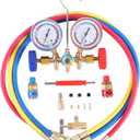 JIFETOR 3 Way AC Manifold Gauge Set, HVAC Diagnostic Charging Tool for Auto Household R404A R134A Refrigerant with R134A Quick Couplers 3FT Charging Hose Can Tap Adapter Valve Core Tool
