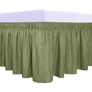 PureFit Wrap Around Ruffled Bed Skirt with Adjustable Elastic Belt - 18 Inch Drop Easy to Put On, Wrinkle Free Bedskirt Dust Ruffles, Bed Frame Cover for Queen, King and C-King Size Beds, Light Green