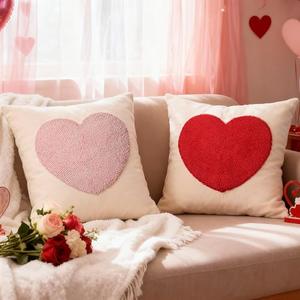Remagr Valentine's Day Pillow Covers 18 x 18" Set of 2 Love Heart Valentine's Day Decoration Red Pink Heart Soft Chenille Jacquard Throw Pillow Cover for Sofa Living Room Couch Bed Home Couple Gift