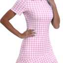 GGOV Womens Two Piece Tennis Golf Dress UPF 50+ Active Athletic Exercise Sports Wear with Pocket and Shorts (Pink Houndstooth, M)