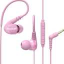 Sport Headphones Wired Over Ear in-Ear Earbuds for Kids Women Small Ears Comfortable, Earhook Earphones for Running Gym Workout, Wrap Around Ear Buds w Microphone & Case for Cell Phones Pink