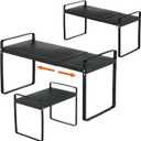 Aertiavty 3 Pack Expandable Cabinet Shelf Organizer Kitchen Shelf Riser Stackable Pantry Shelves Kitchen Organizers and Storage Metal Spice Rack Countertop Organizer Cupboard Adjustable Shelfs (14"-25"(L) x 8.7"(W) x 10.2(H), Black)