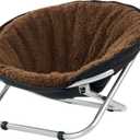 Etna Folding Pet Cozy Chair - Portable Round Fold Out Elevated Cat Bed - Brown Fleece Top Cushion - Papasan Chair for Small Dogs