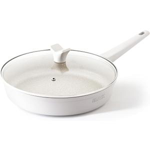 THE ROCK SOHO 11-Inch Non Stick Frying Pan with LidNothing Sticks, Never Warps, Lasts Longer, Ceramic Non Toxic Skillet with Heat-Resistant Handle, PTFE PFOA&PFAS Free, Dishwasher Safe, Cream