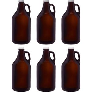 DISCOUNT PROMOS 5 Amber Glass Beer Growlers Set, 64 oz. - Screw on Lid, Sturdy, Barware - Amber