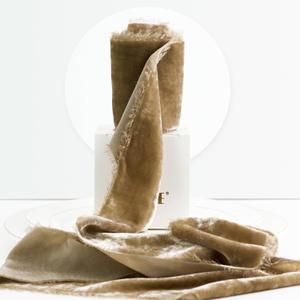 MEEDEE Camel Velvet Ribbon 3 Inch Camel Fringe Ribbons Raw Edge Silk Velvet Ribbon for Wreaths, Flower Bouquet, Photography, Dress Sash, Baby Shower, Wedding Decor (3 Yards)