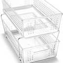 madesmart 2 Tier Organizer, Multi-Purpose Slide-Out Storage Baskets with Handles, Pack of 1, Plastic, Clear
