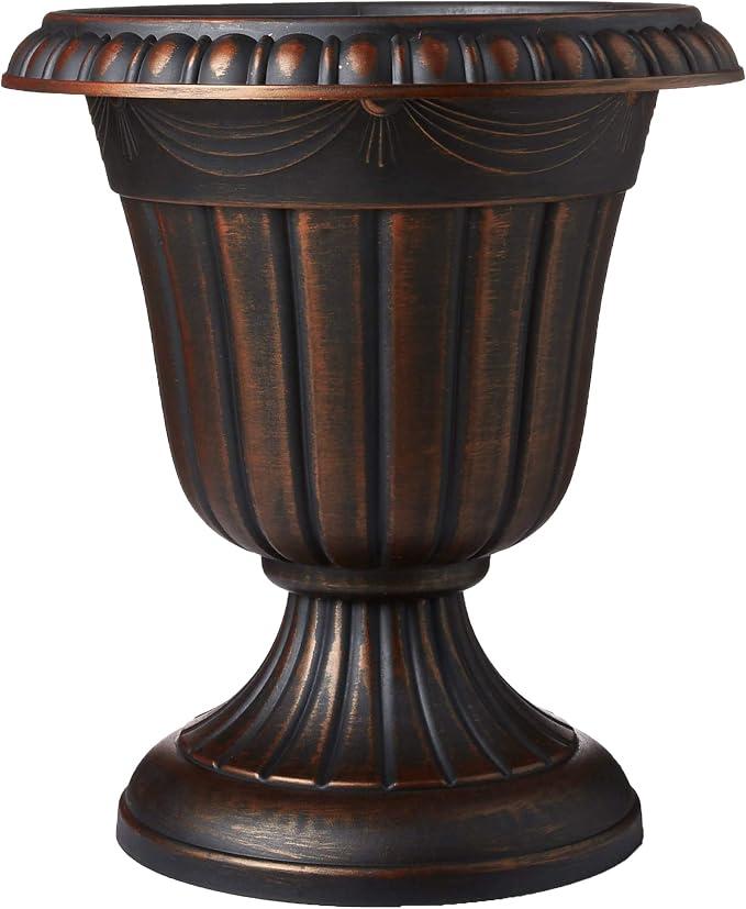 Arcadia Garden Products PL20CP Classic Traditional Plastic Urn Planter Indoor/Outdoor 10" x 12", Brushed Copper, Size: 10" x 12"
