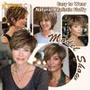 QUEENTAS Short Hair Wigs for Women Brown Bob with Bangs Pixie Cut Wig Synthetic Hair Wigs Daily Use or Cosplay (Dark Brown Highlingt Blonde)
