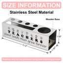 2 x Stainless Steel Pencil Holder with Teacher Quote, Thank You Gift for Women Men Educators, Desk Organizer for Pens Sticky Notes Rulers, Inspirational Classroom Office Decor from Student - FBA394