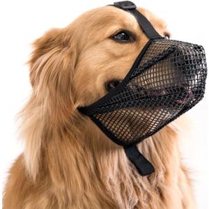 Dog Muzzle with Breathable Mesh for Small Medium Large Breeds - Allows Panting and Drinking, Won't Rub Nose(L,Black)
