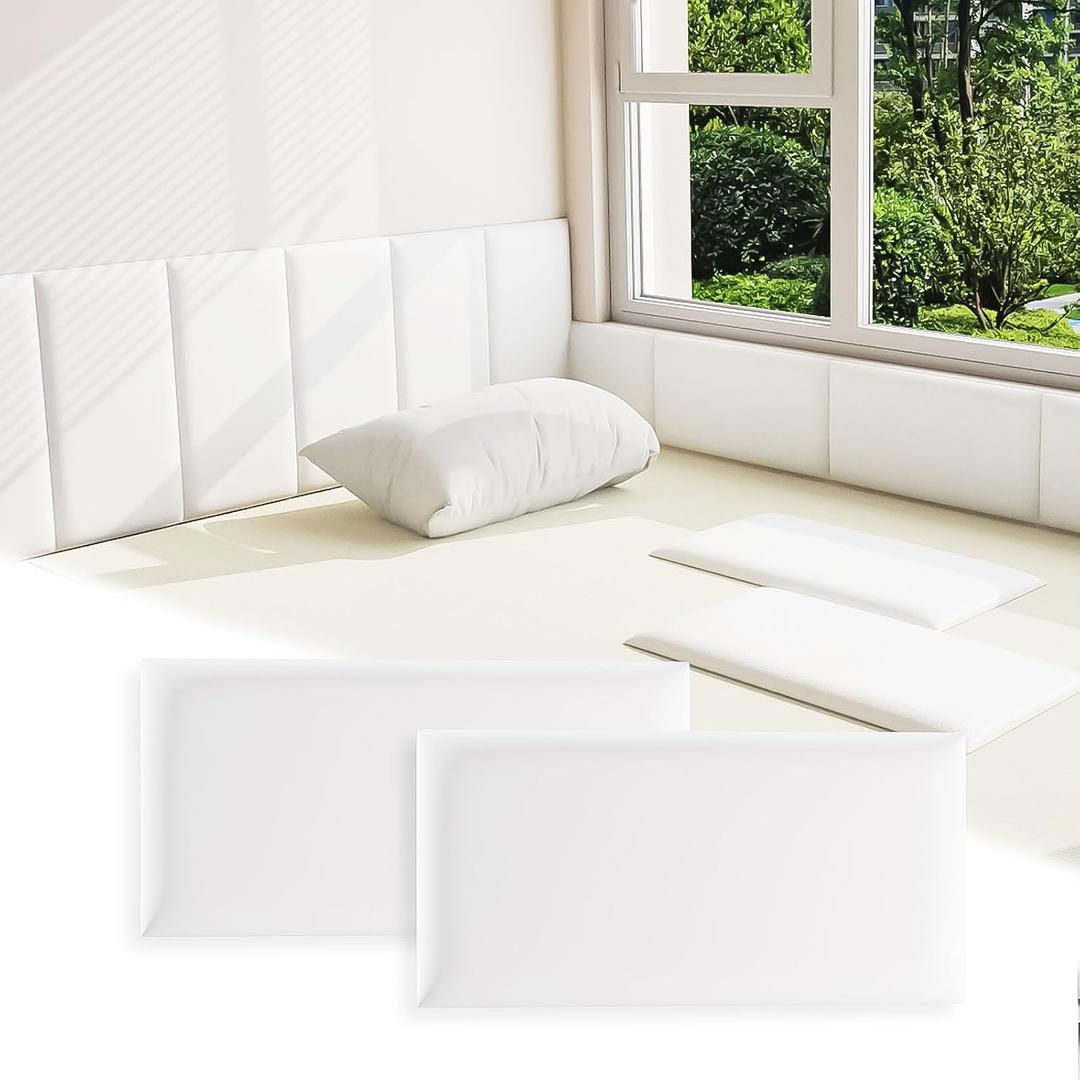 3D Anti-Collision Wall Padding for Kids, White Peel and Stick Headboard Pack of 12 Panels Sized 7.8" x 15.7", Self-Adhesive Headboard Panels for Bedroom/Living Room Upholstered Wall