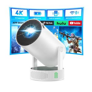 Mini Projector, Projector with Wifi and Bluetooth Built-in Battery 4K Portable Projector for Outdoor Bedroom, Smart Projectors 1080P Compatible with iphone/TV Stick/HDMI/Laptop