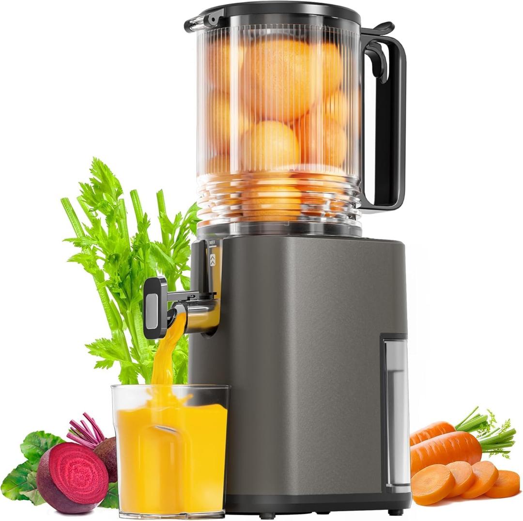 Cold Press Juicer, 5.5inch Wide Feed Chute Juicer Machine, Slow Masticating Juicer for Whole Vegetables & Fruits, Gray