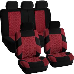 FH Group Car Seat Covers Full Set Premium Cloth - Universal Fit, Automotive SeatCover, Low Back Front SeatCover, Airbag Compatible, Split Bench Rear Seat, Washable SeatCover for SUV, Sedan, Burgundy