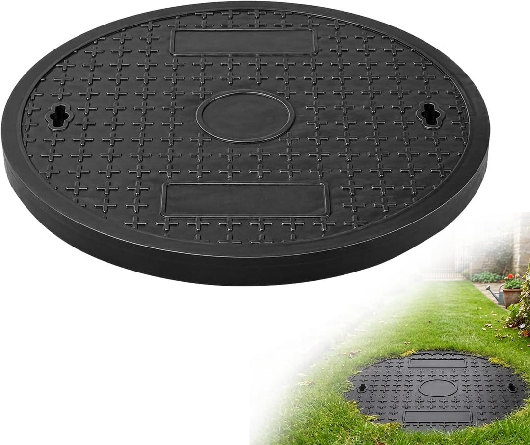 TONGMO Round Manhole Cover, 23.6 in Diameter, FRP Solid Top, No Frame