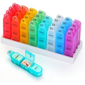 Monthly Pill Organizer, 31 Day Pill Dispenser 3 Times a Day with Small Pill Box, 4 Week Pill Container for Vitamins, Fish Oil, Supplement and Medicine- BPA Free, Easy to Use