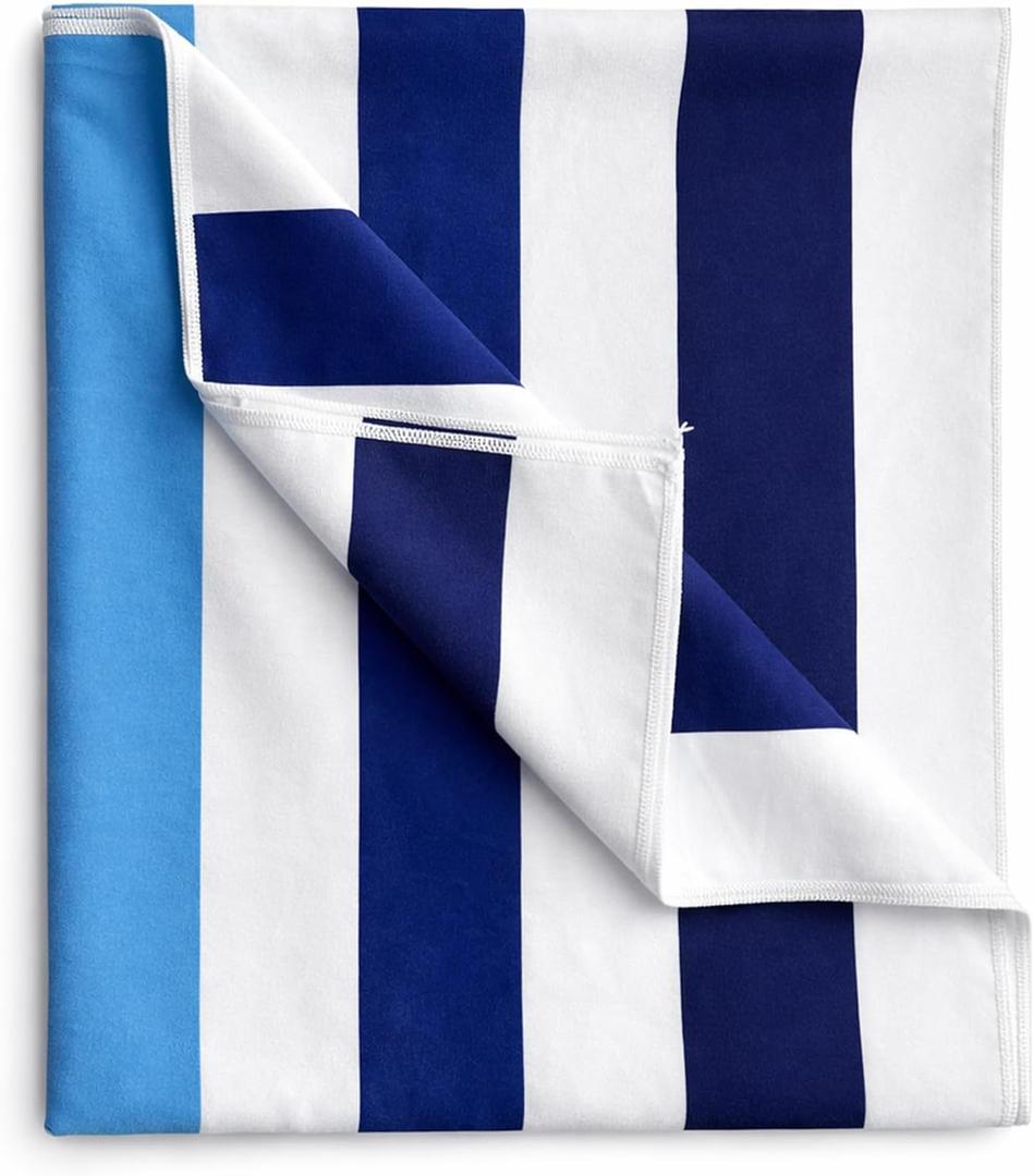 COVFEVER Large Oversized Beach Towel 35 x70 Inch Extra Large Microfiber Pool Towel, Quick Dry, Sand Free, Compact & Lightweight for Adults Mens Women, Cabana Stripe (Blue)