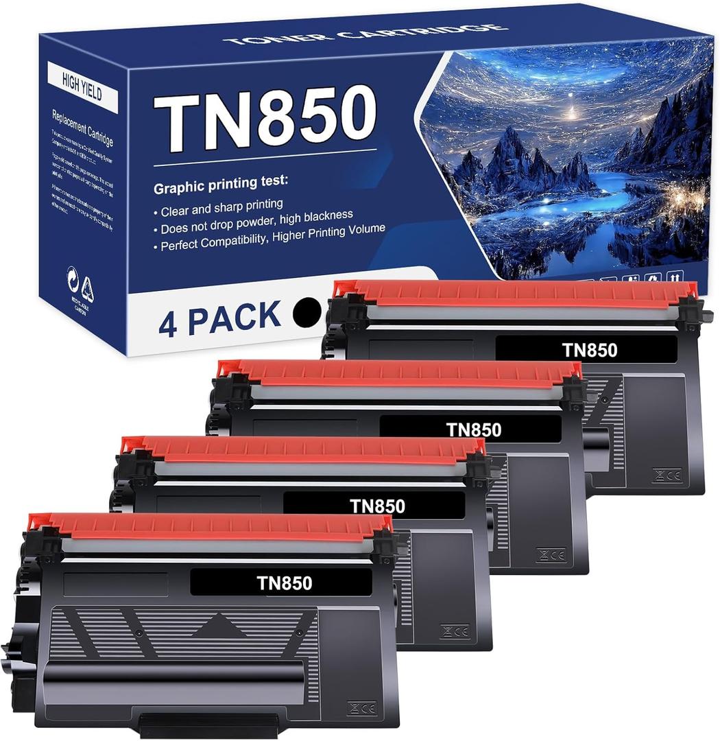 TN850 TN820 High Yield Toner Cartridge TN 850 TN-850 Replacement for Brother TN820 TN-820 TN 820 for HL-L6200DW MFC-L5700DW MFC-L5850DW HL-L5200DW MFC-L5900DW MFC-L6800DW Printer Black Ink 4-Pack