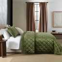 HORIMOTE HOME Velvet Quilt Set King Size, Olive Green Luxury Velvet Comforter Set 3 Pieces Soft Warm Bedding Set Coverlet with 2 Shams, Geometric Pattern Quilted Bedspread for All Season