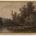 Roslynity Framed Canvas Wall Art Vintage Print Oil Paintings Moody Lake Landscape Nature Swamp Dark Scenery Rustic Retro Aesthetic Artwork for Home Living Room Bathroom Wall Decor (8"x10")