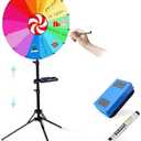 QWUIU 24 Inch Spinning Prize Wheel, Ajustable Height Spin Doodle Game Spinner, Storable Prize Wheel Spinner with Telescopic Stand, Wheel of Fortune Game, 14 Colors