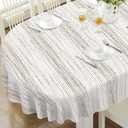 Oval Tablecloth, French Country Printed Oval Table Cloth-54x72 Inch, Fabric Washable and Waterproof Oval Table Cover for Farmhouse Kithchen Dining Decoration (White-brown)