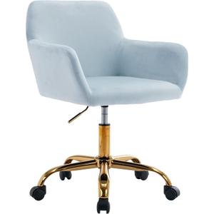 KCC Velvet Office Desk Chair, Comfy Swivel Modern Leisure Armchair with Wheels, Upholstered Comfy Velvet Fabric Makeup Chair Height Adjustable for Teens Women Girls Elegant Home Office, Baby Blue