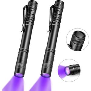 Honoson 2 Pieces UV Black Light Flashlight Small Blacklight Flashlights Pen Lights for Leak, Pet Urine, Hotel Inspection, Dry Stain and Dye Detector, 5.2 Inches Long
