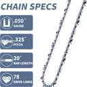 4 Pack 20 Inch Chainsaw Chain .325" Pitch .050" Gauge 78 Drive Links Fit Craftsman S205/CMXGSAMY462S, PP4620AVX, Echo CS-490, CS-440, 20BPX78CQ, Milwaukee M18 FUEL, Husqvarna and More