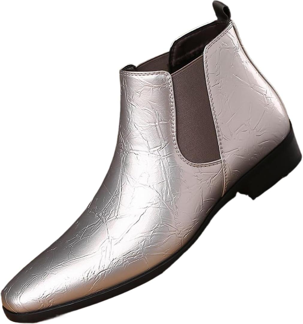 Men's Patent Leather Low Chunky Heel Chelsea Boots Fashion High Gloss Slip-on Business Dress Oxford Boots for Wedding Prom Party Business Work, 8